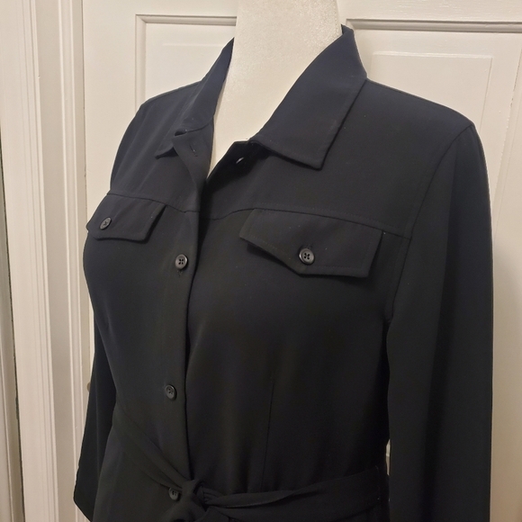 New York & Company Black Button Front With Tie Shirt Size Large - Picture 2 of 9